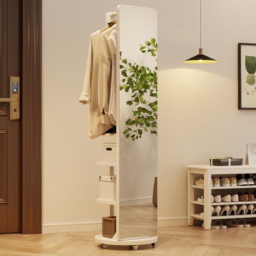 Full Length Mirror Coat Rack Solid Wood Floor Mirror 66"x12" Full Length Mirror with Stand Long Mirrors for Bedroom