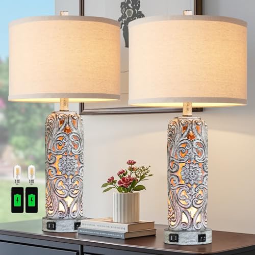 Set of 2 Rustic Farmhouse Table Lamps for Living Room Bedroom