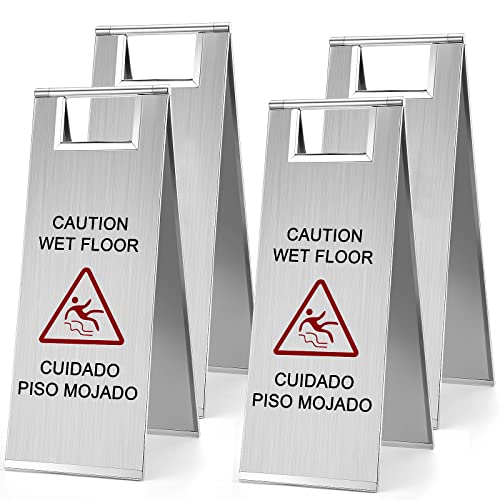 4 Pcs Stainless Steel Wet Floor Sign Bulk
