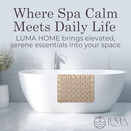 Non Slip Bathtub Mat and Shower Mat Beige TPE Strong Suction Cups Aesthetic Bath Mat for Inside Shower with Soft Texture