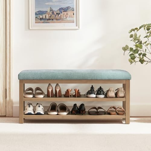 Shoe Rack Bench with Leather Cushion