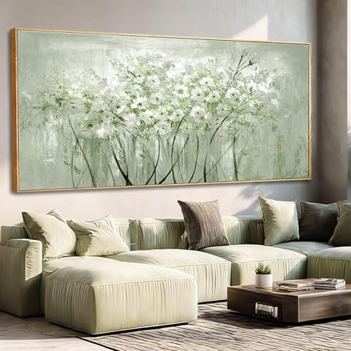 Large Green Flower Black and White Abstract Cow Canvas Wall Art Modern Botanical Animal Painting with Gold Textured Details Decorative Artwork for Living Room Bedroom Office Kitchen