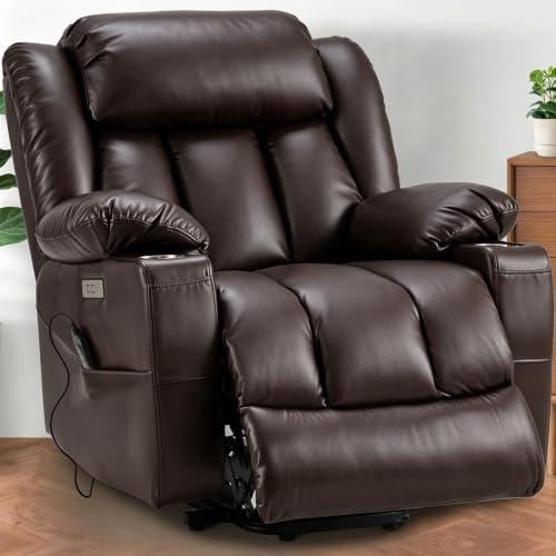 Power Lift Recliner Leather Chair Sofa with Massage & Heat