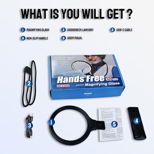 Hands Free Magnifying Glass & Goose Neck Magnifier with Light
