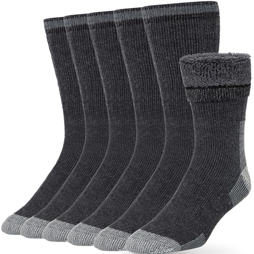 Mens Merino Wool Crew Socks Thermal and Warm Socks for Winter Work Hiking Running 3 Pairs
