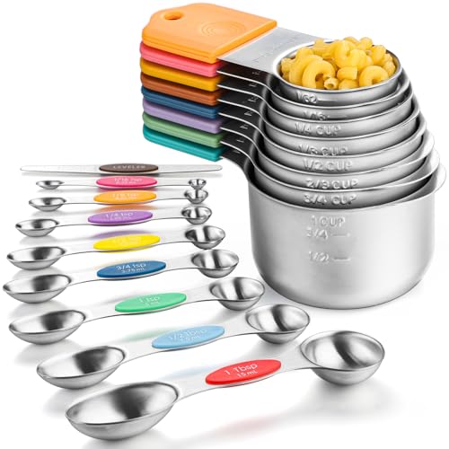 Measuring Cups and Spoons Set Including 8 Stainless Steel Magnetic Measuring Cups 8 Double Sided Magnetic Measuring Spoons with 1 Leveler for Dry and Liquid Ingredients