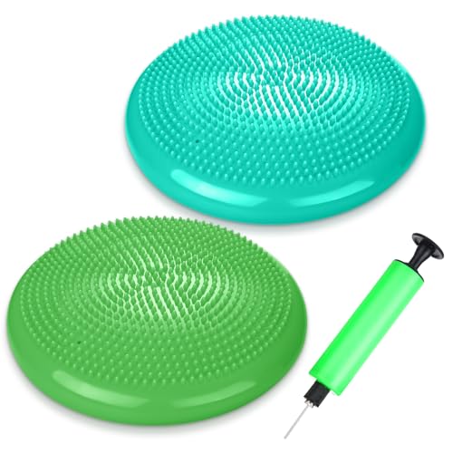 2 Pcs Wiggle Seat Inflated Wobble Cushion Flexible Balance Disc with Air Pump for Core Stability Strengthening Improving Posture Physical Exercise