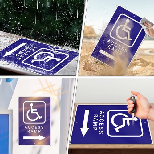 Handicap Access Ramp Sign 8 × 12 Inch Aluminum Waterproof Right Arrow Direction Signage Reflective ADA Accessibility Symbol Wheelchair Signs