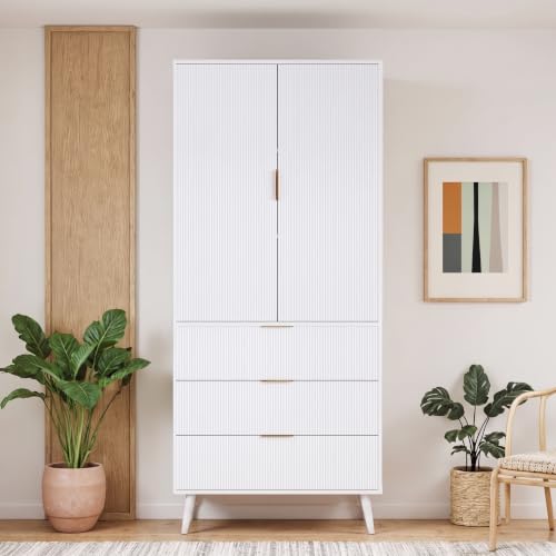 Fluted Tall Cabinet Kitchen Pantry with Adjustable Shelves
