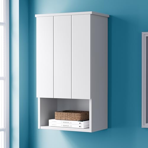 Bathroom Wall Cabinet Wooden Medicine Cabinet Buffering Hinge MDF Material Storage Organizer and Adjustable Shelves Cupboard Storage Cabinet with Large Space