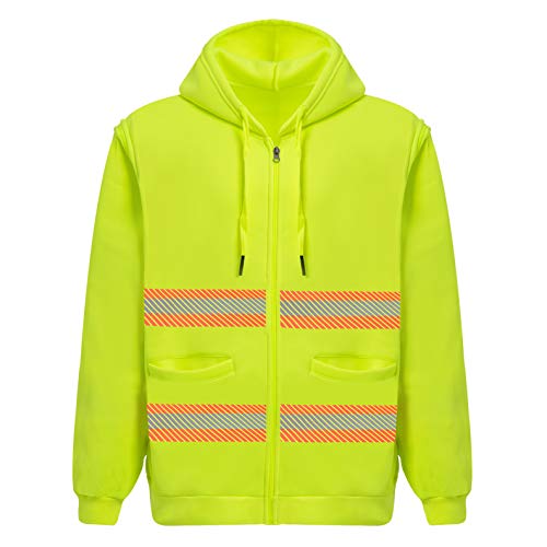 High Visibility Reflective Safety Hoodie Jacket With Removable Sleeves Hi Vis Outdoor Protective Workwear Unisex