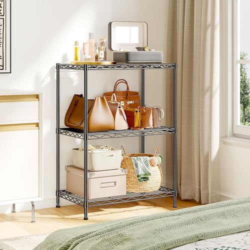 Metal Shelving Unit Adjustable Storage Shelves Wire Shelving Heavy Duty Garage Shelving Steel Wire Rack for Laundry Bathroom Kitchen Pantry Closet Garage Black