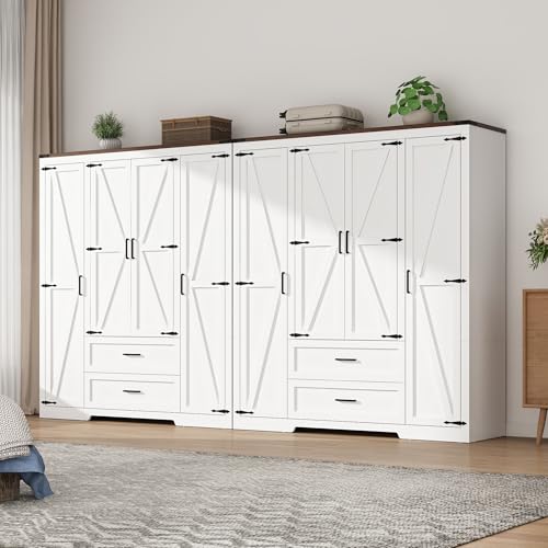 4 Doors Wardrobe Armoire Closet with Doors and Drawers