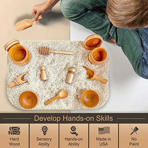 Wooden Tool Set for Sensory Bin with Drawstring Bag