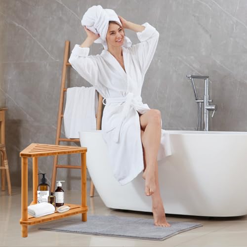 Bamboo Corner Caddy Shower Stool for Inside Shower Waterproof