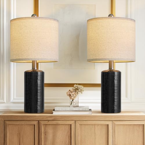 Modern Ceramic Table lamp Set of 2 Small Farmhouse Bedside lamp