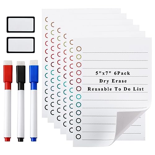 6Pcs Magnetic Dry Erase to Do List 5x7 inch