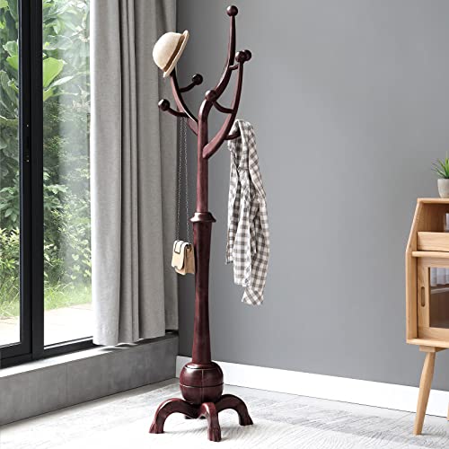 Coat Rack Freestanding Wood Tree Rack with 8 Hooks