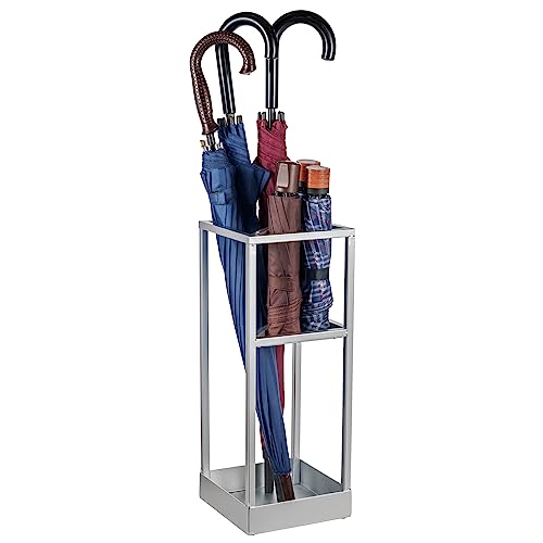 20 Inch Tall Modern Metal Geometric Freestanding Entryway Umbrella Rack or Cane Holder with Shelf for Small Umbrellas and Bottom Drip Tray
