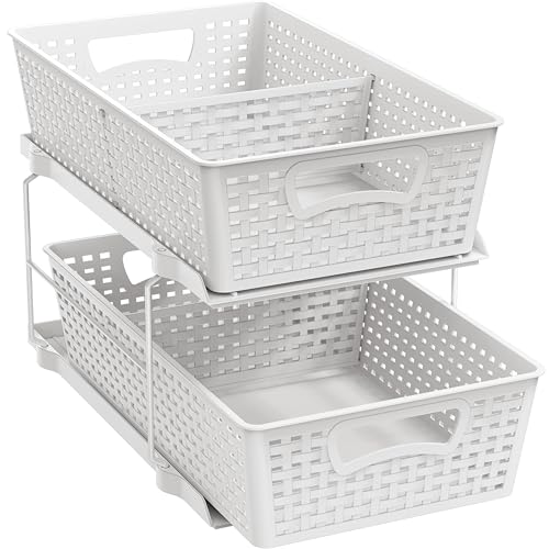 SimpleHouseware 2 Tier Bathroom Organizer Tray Pull
