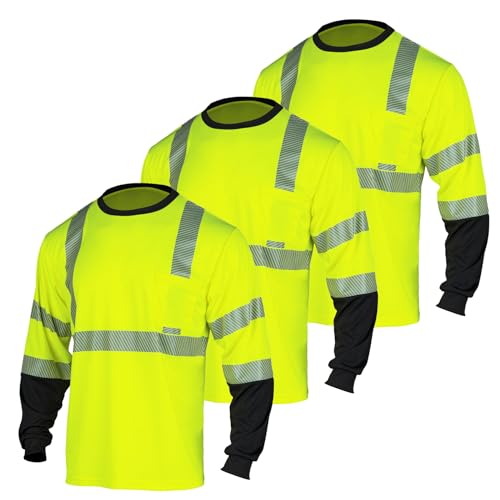 Safety Reflective Hi Vis Long Sleeve Shirts for Men ANSI Class 3 High Visibility Construction Work T Shirts