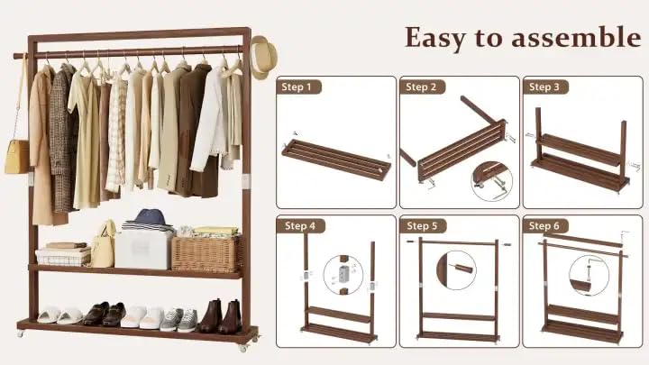 Solid Wood Clothes Rack with Wheels