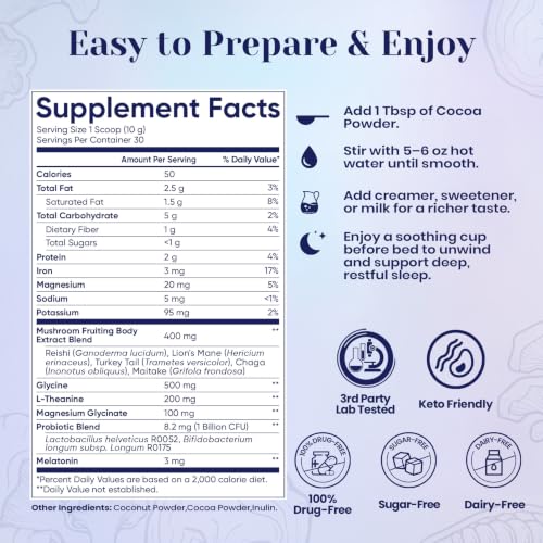 Natural Sleep Aid Cocoa Powder With Magnesium Glycinate