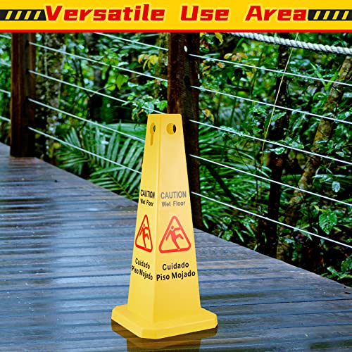Wet Floor Sign Safety Cone Yellow 4 Sided Caution