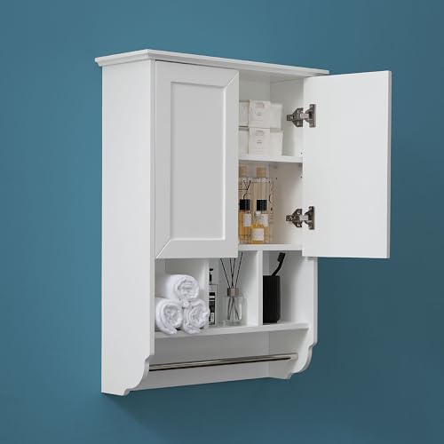 White Bathroom Wall Cabinet with Towel Bar