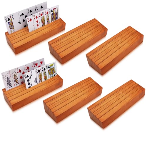 Wooden Card Holders for Playing Cards Holder Stand Wood Playing Card Holder for Kids Canasta Holder for Adults Seniors Card Deck Crowns Uno Games Set of 2