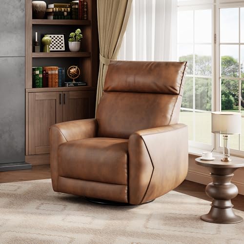 Swivel Rocking Nursery Recliner Chair Rocker Recliner Glider Deep Seat PU Leather Sofa Chair with high Backrest for Nursery
