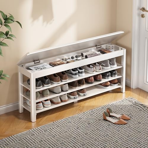 Shoe Rack Bench Seat Rubberwood Wooden Storage Shoe Rack Bench 550lbs Compact Mid