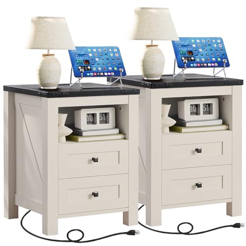 Farmhouse Nightstand with Charging Station and USB Port