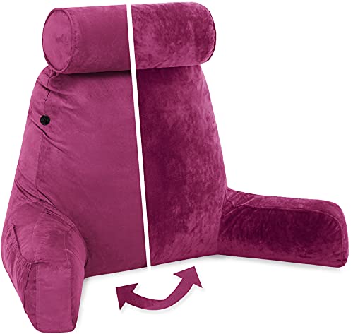 Adult Reading Sit Up Bed Rest Pillow for Bed with Arms & Neck Roll on Bungee Cord