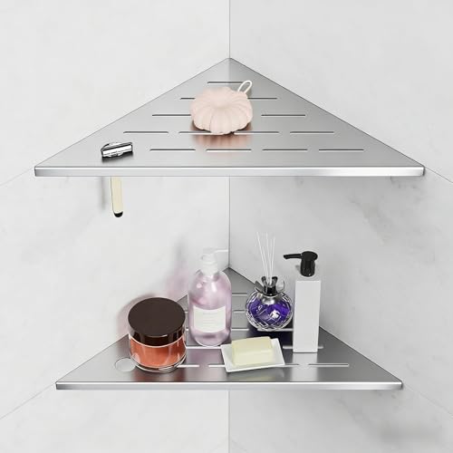 Corner Shower Shelf 10" Matte Black Stainless Steel Slot Design Recessed Corner Shelves
