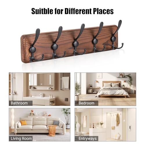 Large Coat Rack Wall Mount Coat Hooks Coat Hanger with Metal Black Triple