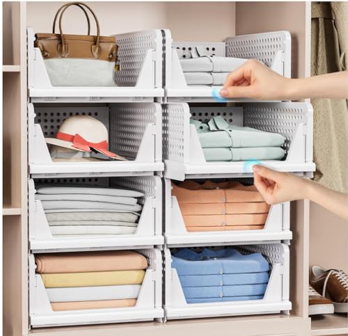 5 Pack Stackable Closet Storage Basket