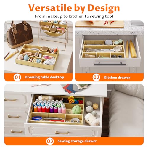 Bamboo Desk Drawer Organizer with Removable Dividers