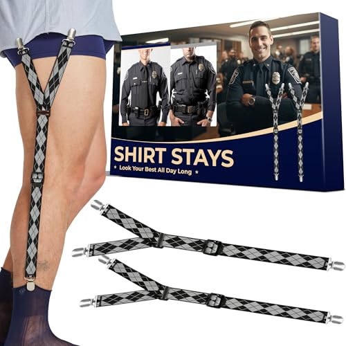 Shirt Stays Adjustable Soft and Smooth Elastic with Non Slip Clips Perfect Sock Garters for Military or Professional