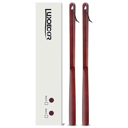 2 Pack Long Handle Wood Shoe Horn for Men 24in Wooden Shoe Horn Long Handled for Seinors Women Kids Wood Shoe Helper