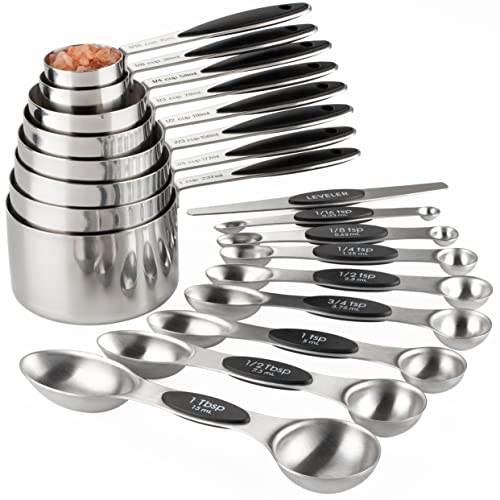Measuring Cups Stainless Steel and Magnetic Measuring Spoons set Includes 8 Measuring Cups 9 Double Sided Magnetic Measuring Spoons and Leveler set for Dry and Liquid Ingredients