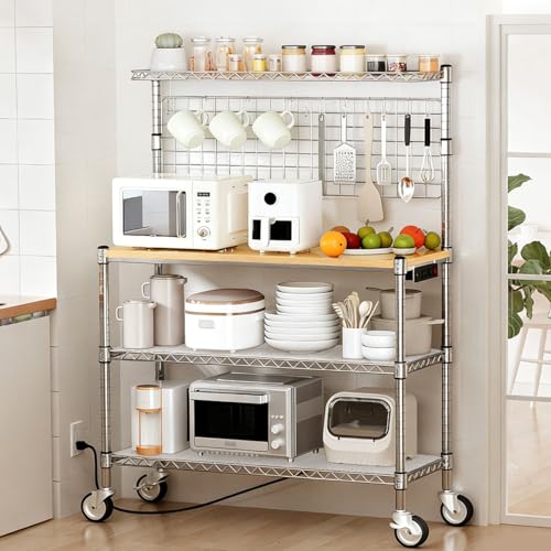 Bakers Rack with Storage & Wheels