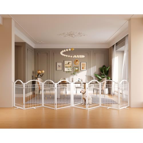 Metal No Assembly Freestanding Dog Gate with Door Walk Through