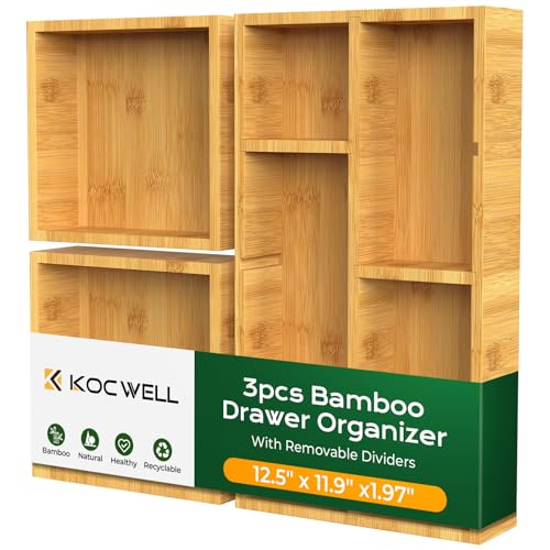 Bamboo Desk Drawer Organizer with Removable Dividers