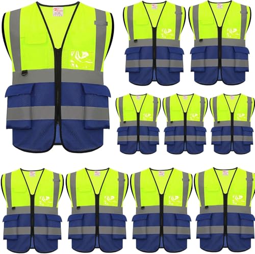 High Visibility Reflective Mesh Safety Vest with Pockets 10 Pack Bulk