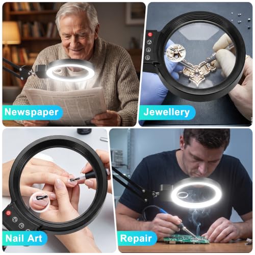 12X 30X Magnifying Glass with Light and Clamp