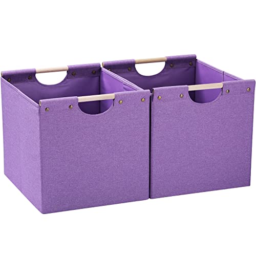 Large Collapsible Storage Bins with Wooden Handles