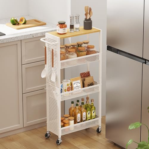 Utility Slim Storage Cart 4 Tier Rolling Laundry Room Organization Cart: