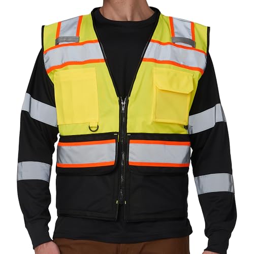 High Vis Reflective Safety Vest for Men Women Zipper Ipad Pockets Mesh Construction Apparel Neon Vest for Work