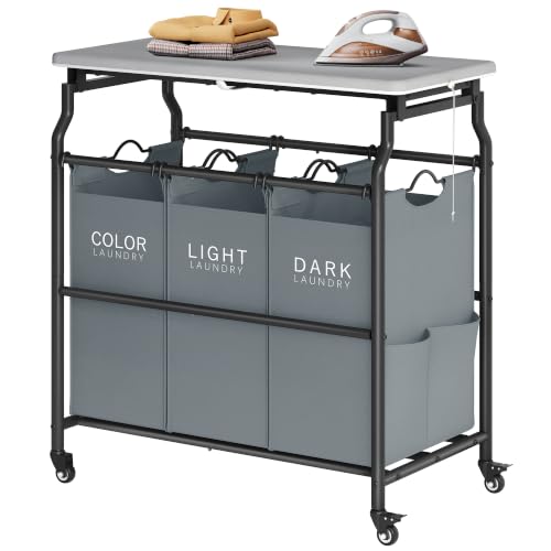 Laundry Sorter Cart with Ironing Board